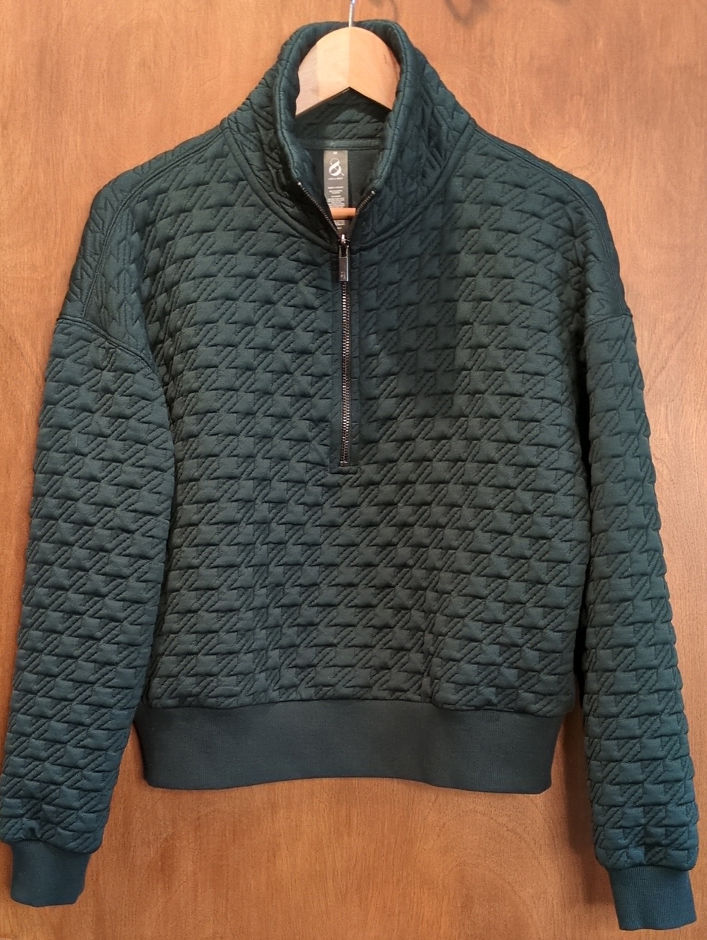Lou & Grey Quilted Half-Zip Sweatshirt In Forest Green Size M